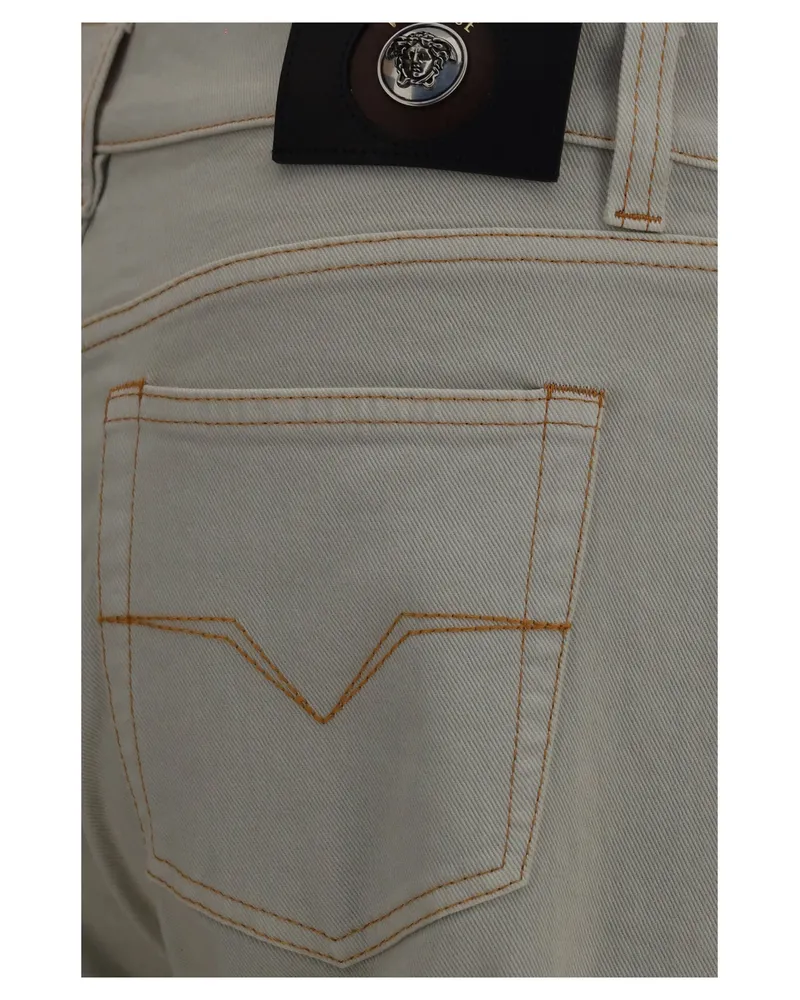 Versace Men's Tapered Denim Jeans Off White Cotton White