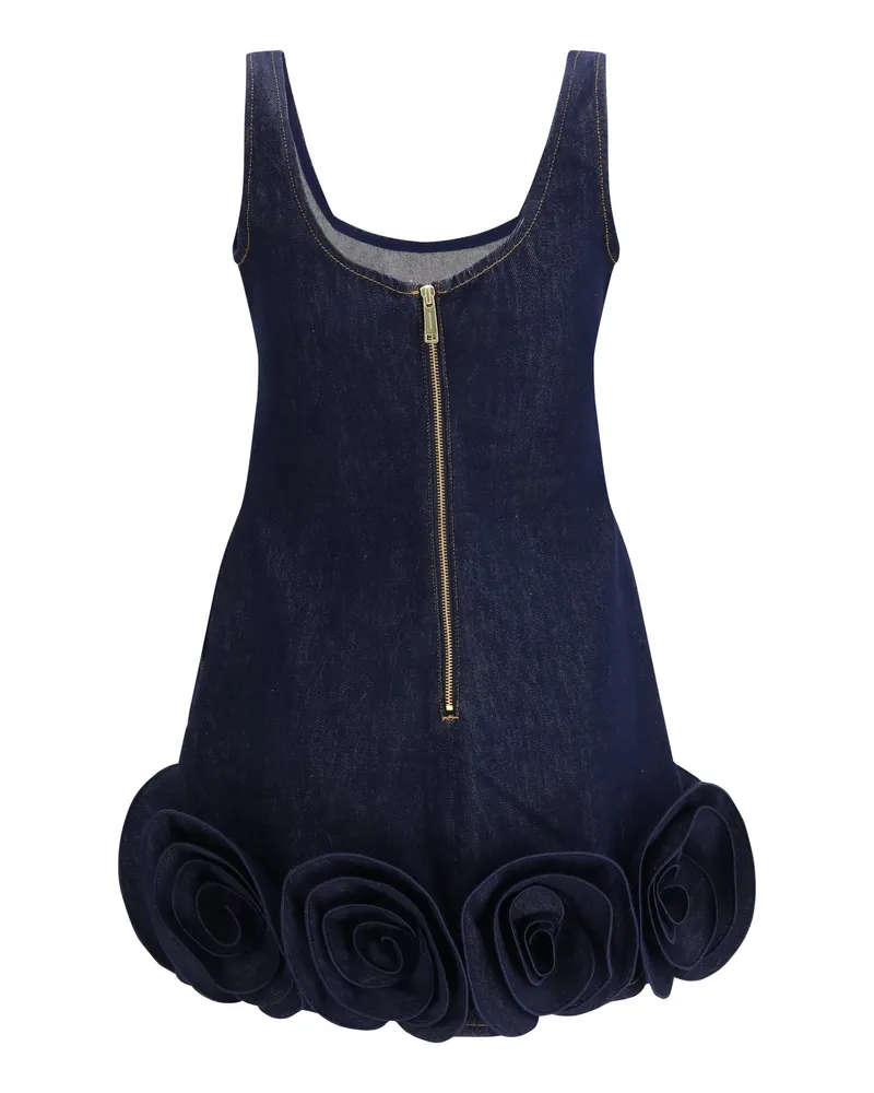 Self-Portrait Women's Denim 3d Flower Mini Dress Blue Cotton Blue