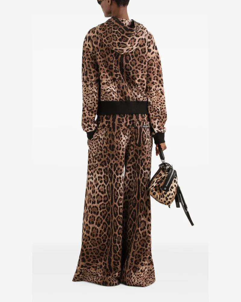 Dolce & Gabbana Leopard-Print Fleece Trousers — Brown Brown