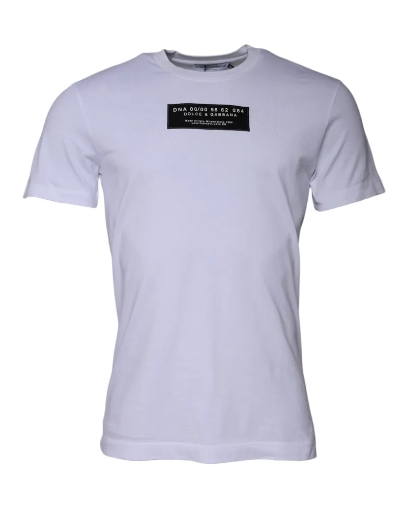 Dolce & Gabbana Men's White Logo Print Cotton Crew Neck T-Shirt Black-White Black/white White