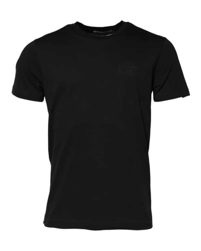 Dolce & Gabbana Men's Black Logo Plaque Cotton Crew Neck T-Shirt Black