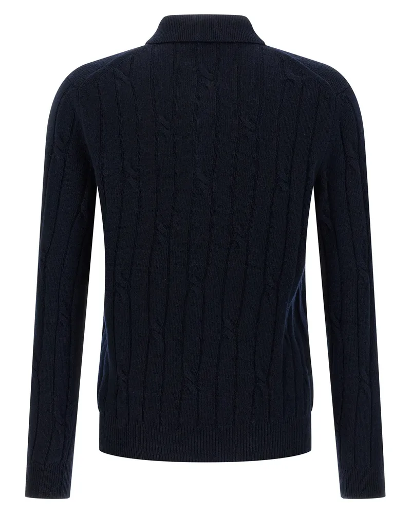 Zanone Cashmere and Wool Cable-Knit Polo Shirt — Navy Navy