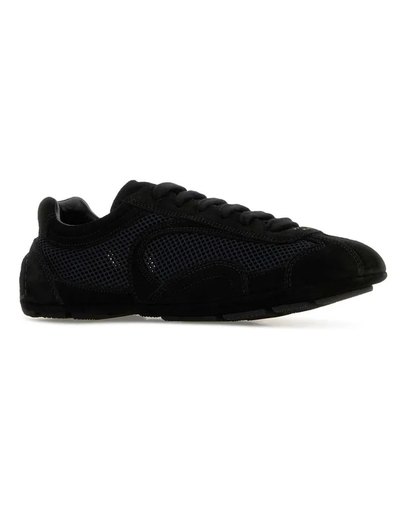 Prada Women's Black Suede And Mesh Montecarlo Sneakers Nero Black