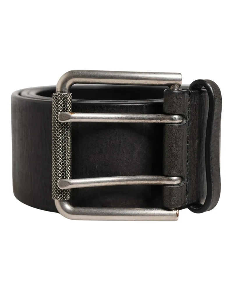 Dolce & Gabbana Men Black Classic Leather Metal Buckle Belt Calf Black