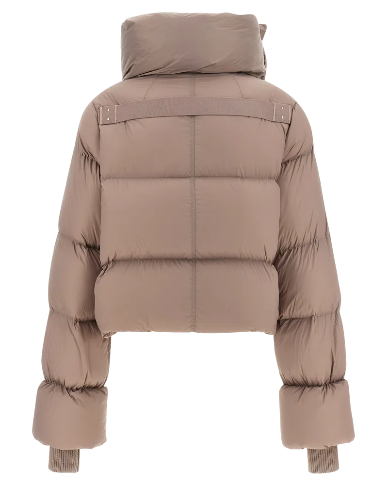 Rick Owens Cropped Nylon with Funnel Neck Down Jacket — Pink Pink