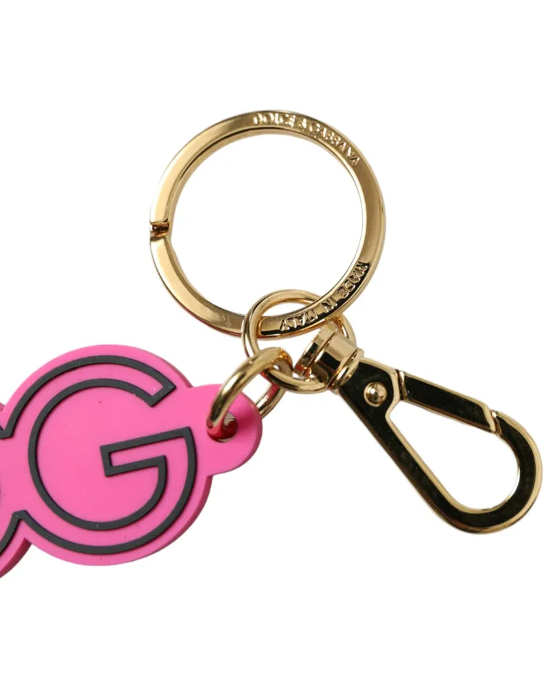 Dolce & Gabbana Women's Pink Rubber Gold Tone Metal Dg Logo Keyring Keychain And Zamak Pvc Steel Brass Accessory Pink