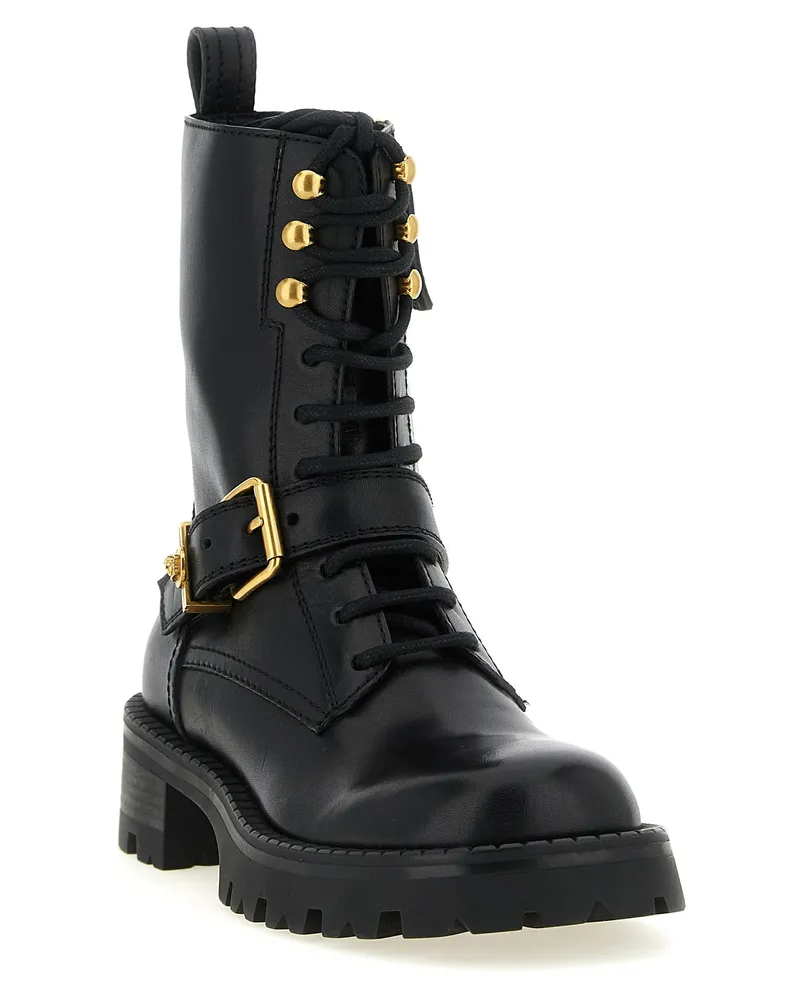 Versace Medusa Buckle Lace-Up Boot — Black Black