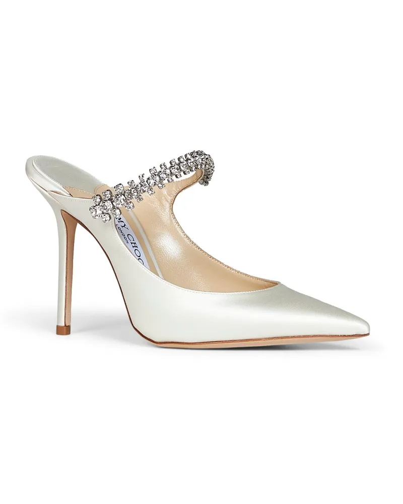 Jimmy Choo Women's Mules Bing 100 Ivory Satin White Viscose Sandal White