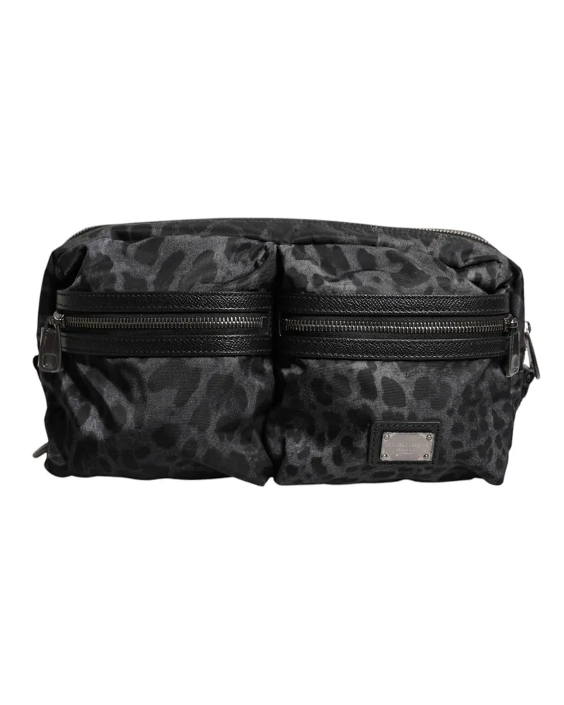 Dolce & Gabbana Men's Black Gray Leopard Dg Logo Belt Waist Fanny Pack Bag And Nylon Calf Leather Pp Pc Black