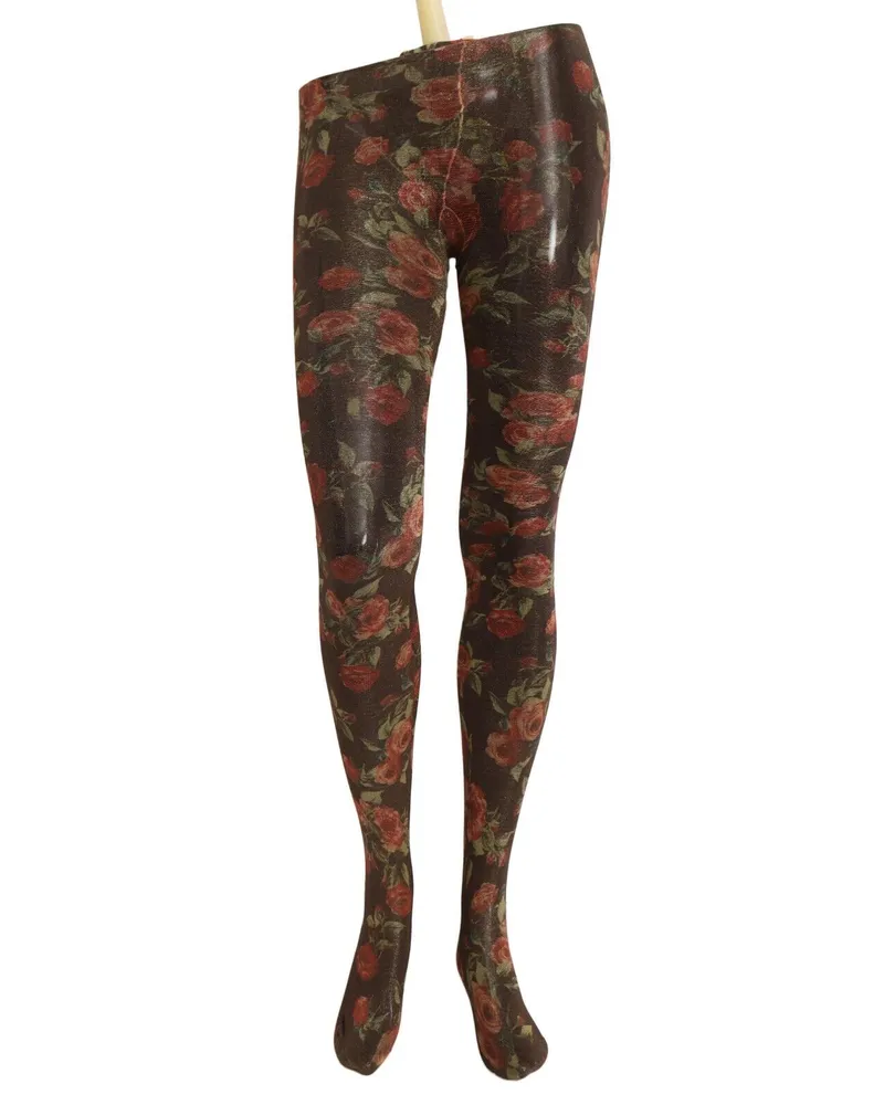 Dolce & Gabbana Women's Black Floral Print Stockings Nylon Tights Clothing Black