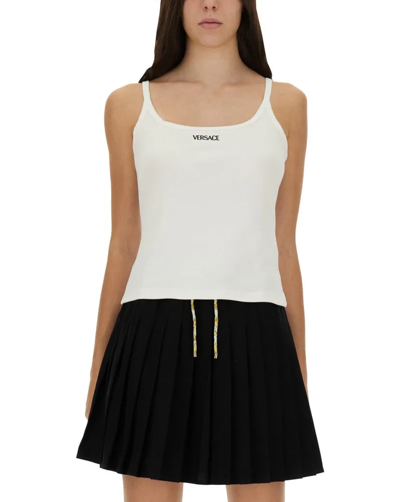 Versace Logo-Embroidered Cotton Top — White White