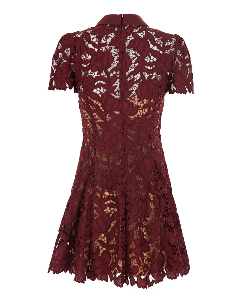 Self-Portrait Women's Mini Dress Burgundy Tech Fabric Burgundy
