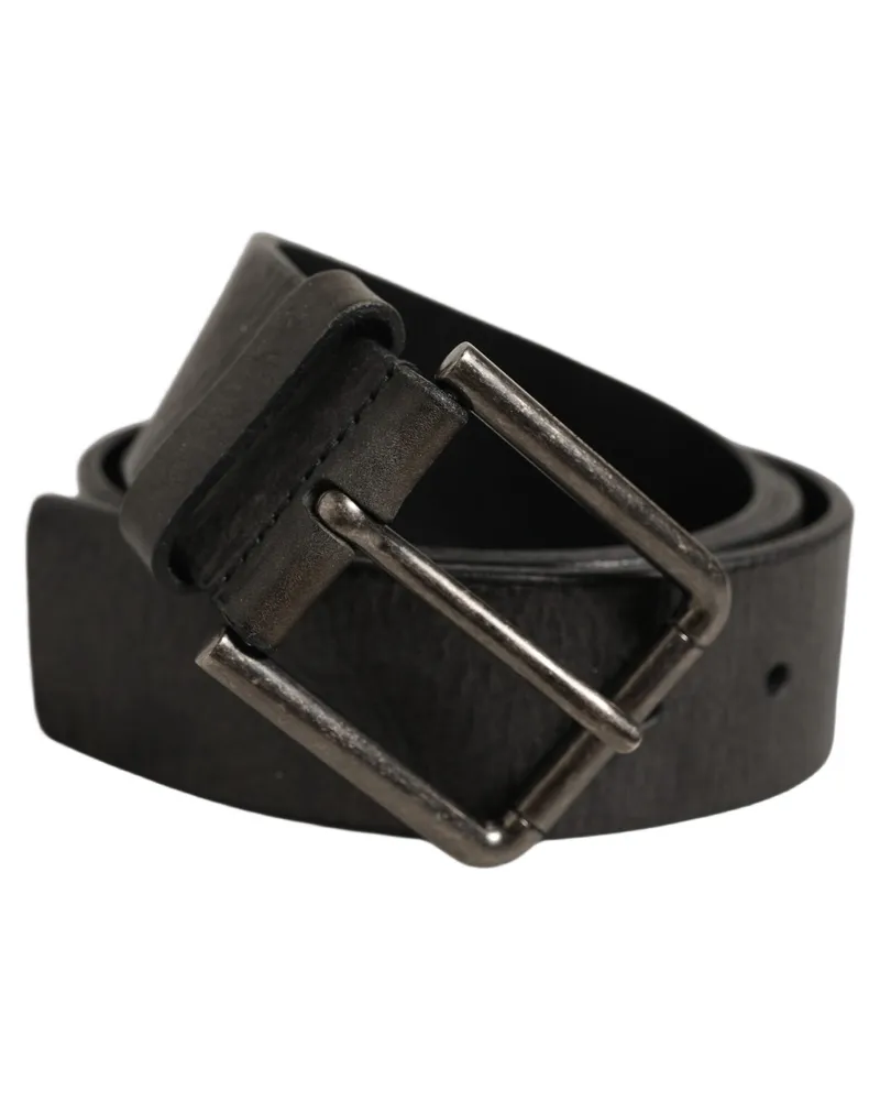 Dolce & Gabbana Black Leather Brushed Metal Buckle Men Belt Calf Black