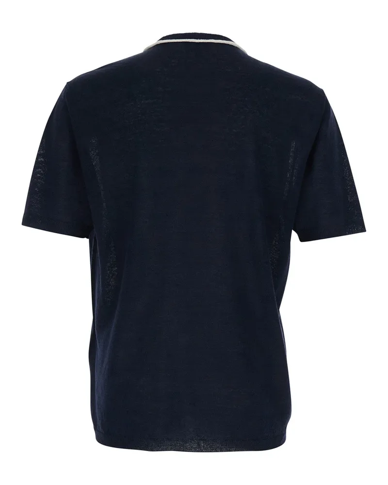 Giorgio Armani Linen-Silk Crew Neck T-shirt — Navy Navy