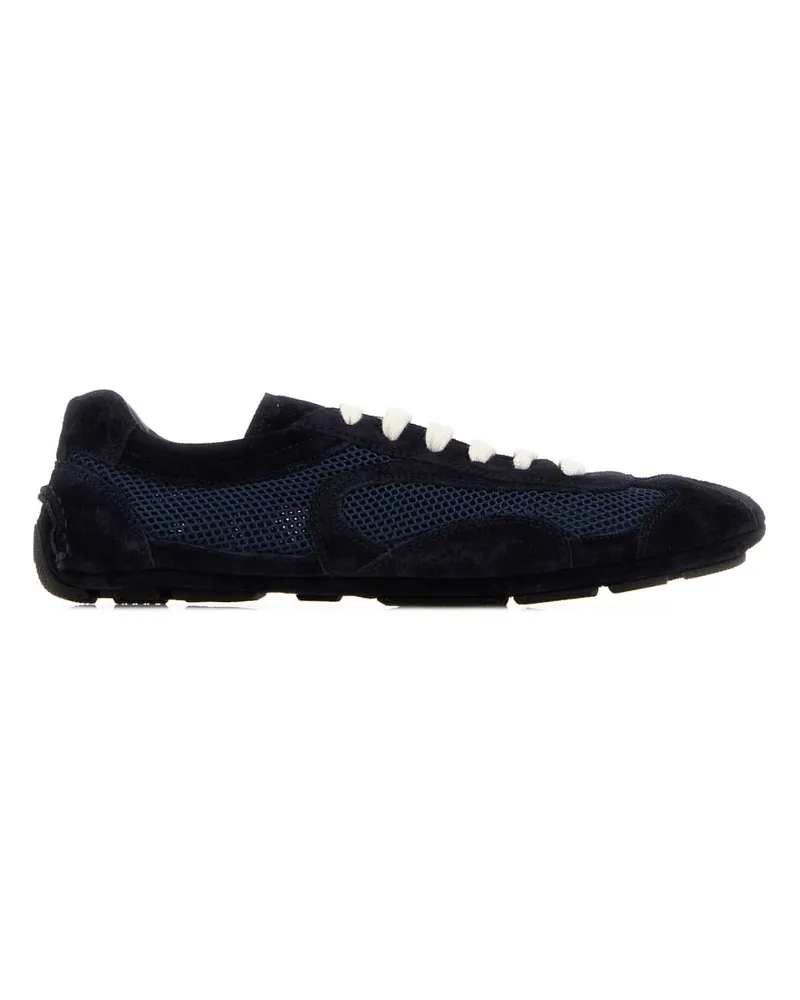 Prada Women's Midnight Blue Suede And Mesh Montecarlo Sneakers Bleu Navy
