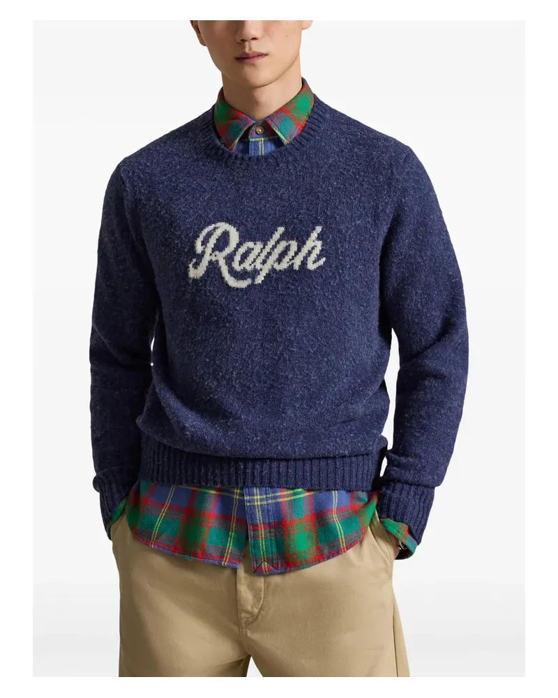 Ralph Lauren Wool-Cashmere Intarsia Logo Sweater — Navy Navy