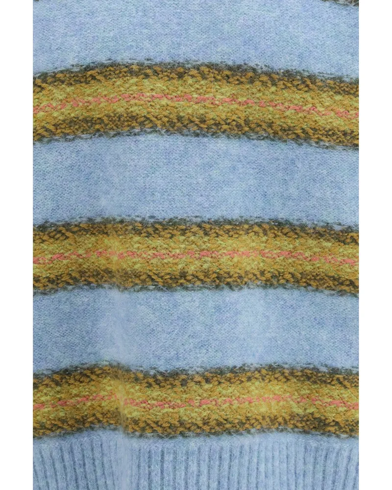 Dries van Noten Men's Crewneck Striped Sweater Light Blue Alpaca (vicugna Pacos Blue