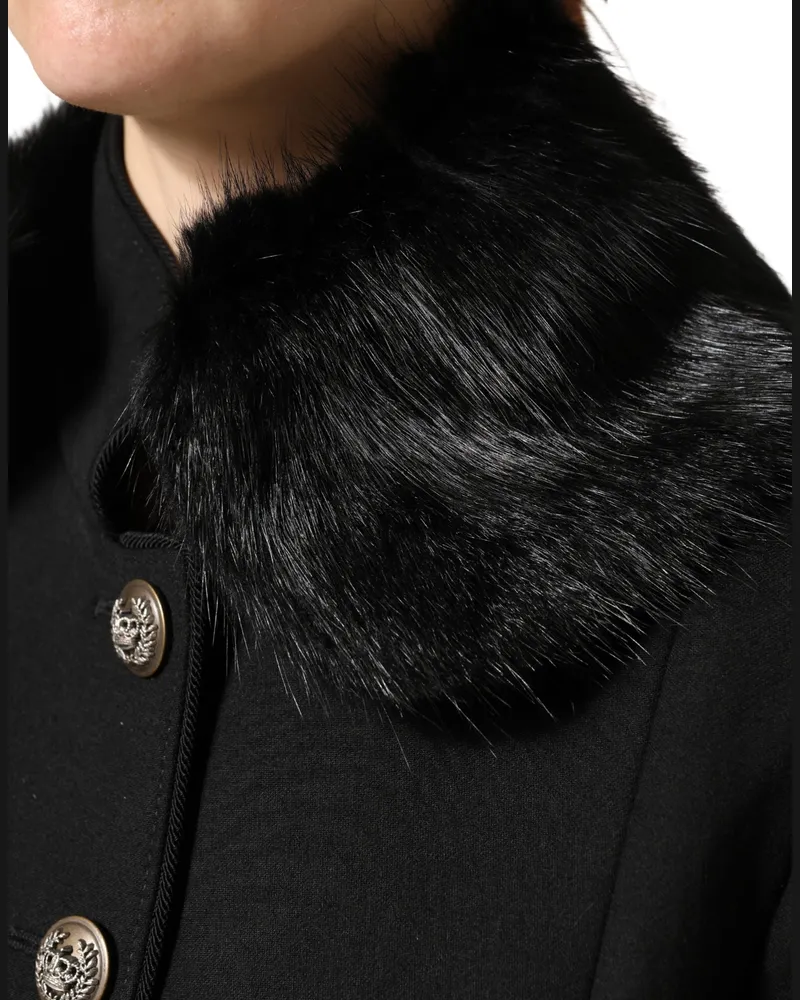 Dolce & Gabbana Women Black Fur Shawl Neck Wrap Cover Collar Scarf Rat Mousquet Black