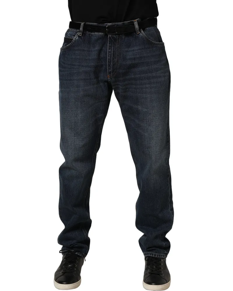 Dolce & Gabbana Men's Dark Blue Washed Midwaist Straight Denim Jeans Cotton Clothing Blue
