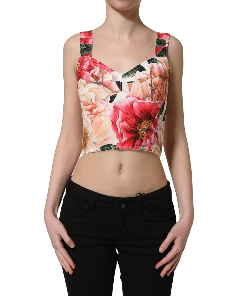 Dolce & Gabbana Women's Multicolor Floral Cropped Bustier Tank Top Elastane Nylon Viscose Multicolor