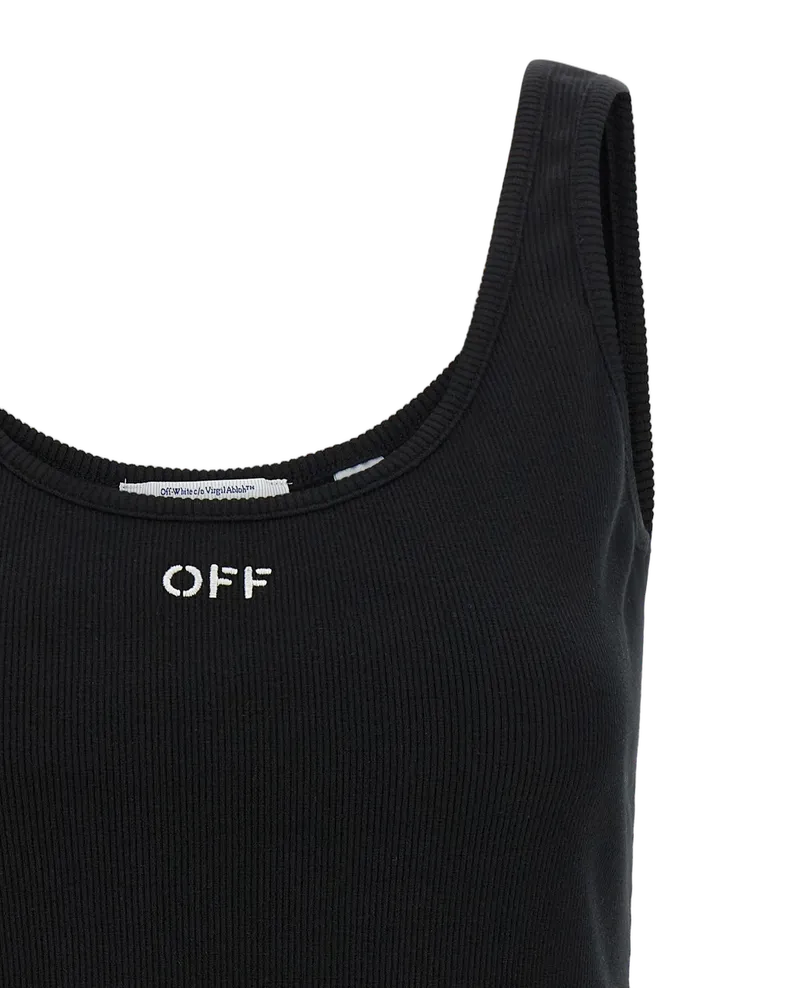OFF-WHITE Logo-Embroidered Ribbed Cotton Tank Top — Black Black