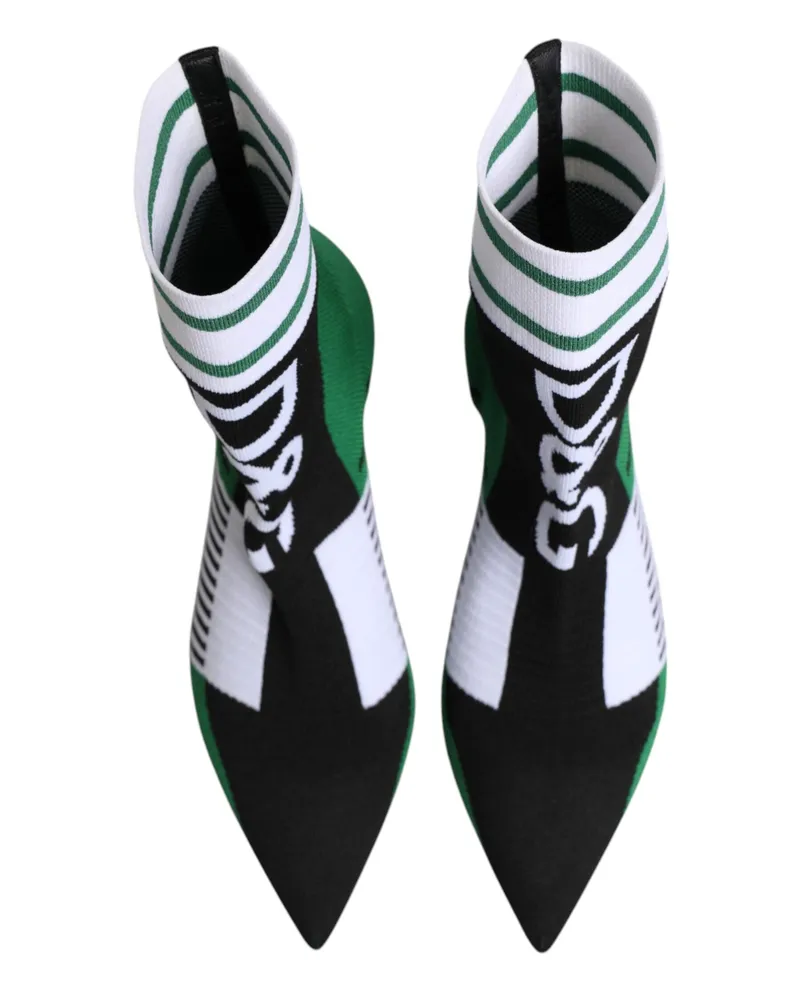 Dolce & Gabbana Women's Green Stretch Sock Style Ankle Boots Shoes Black And Polyester Leather Black