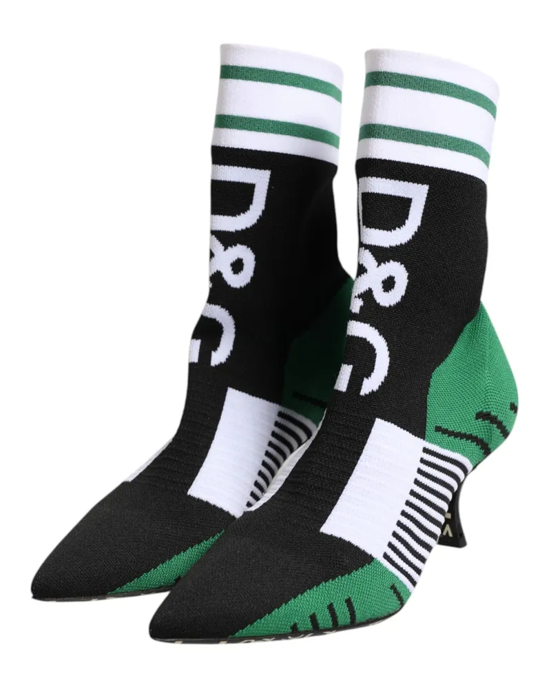 Dolce & Gabbana Women's Green Stretch Sock Style Ankle Boots Shoes Black And Polyester Leather Black