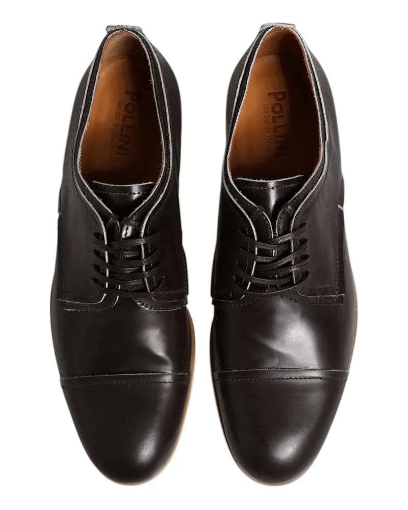 Pollini Men's Dark Brown Leather Derby Lace Up Dress Formal Shoes Brown