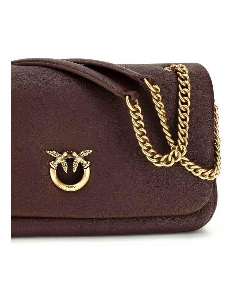 Pinko Women's Leather Shoulder Bag Love Birds Click Soft Chestnut Intense Chestnut-Antique Gold Calf Chestnut/antique Brown
