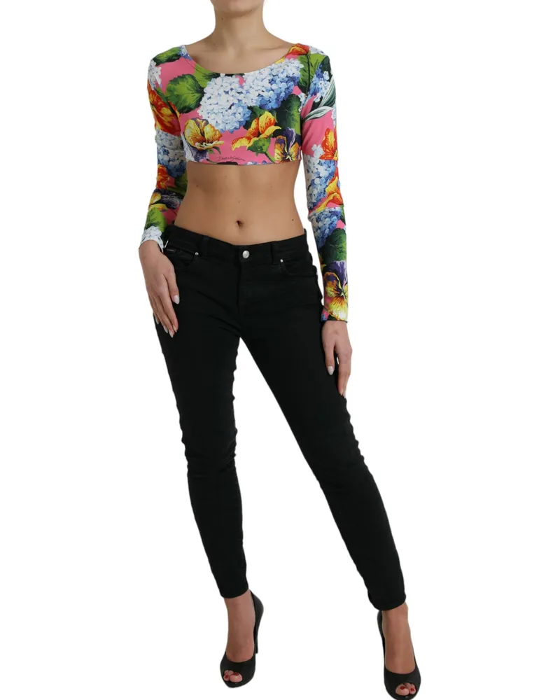 Dolce & Gabbana Women Multicolor Floral Long Sleeves Cropped Top Viscose Elastane Multicolor