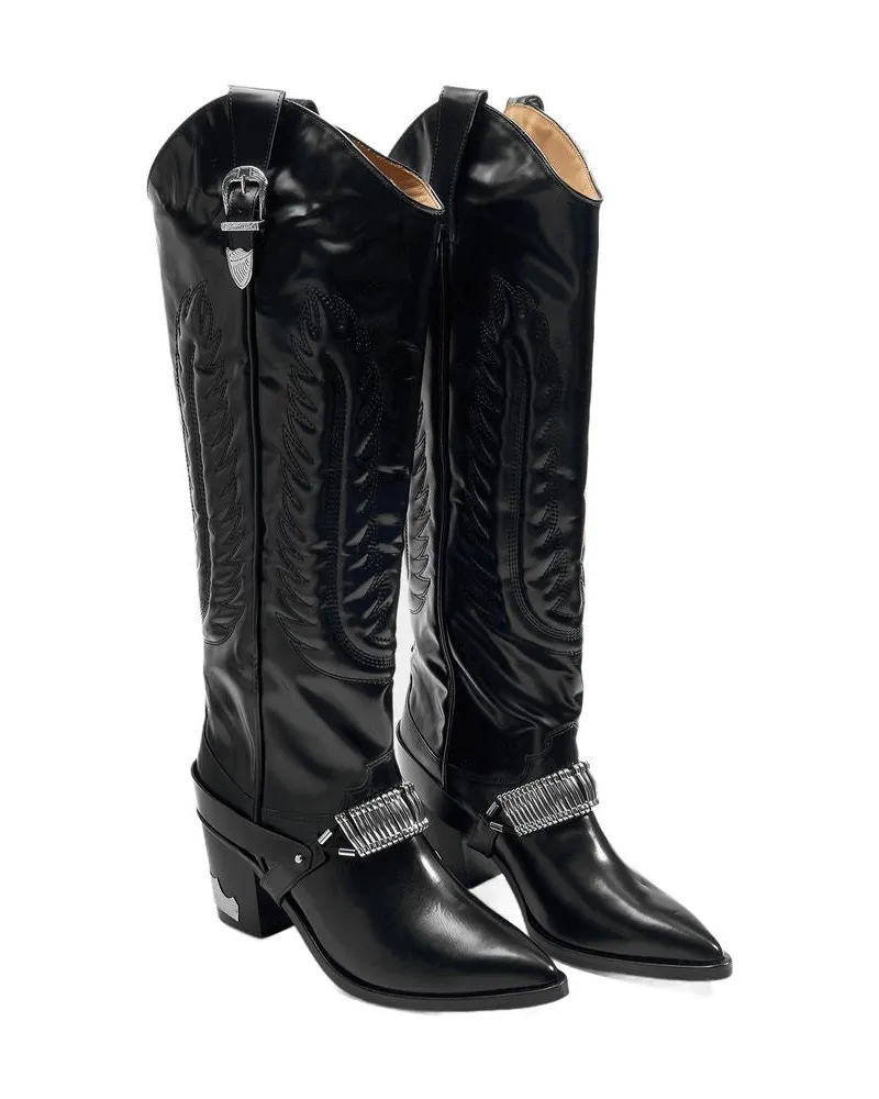 Toga Women's Aj721 Boots -  Leather Black Cowhide Shoes Black