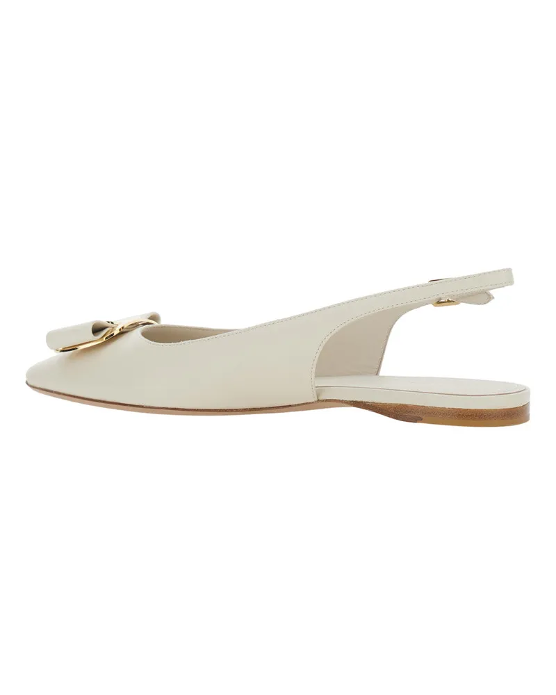 Ferragamo Women's Slingback Ballet Shoes Zelmi White Leather Lambskin Ballerina White
