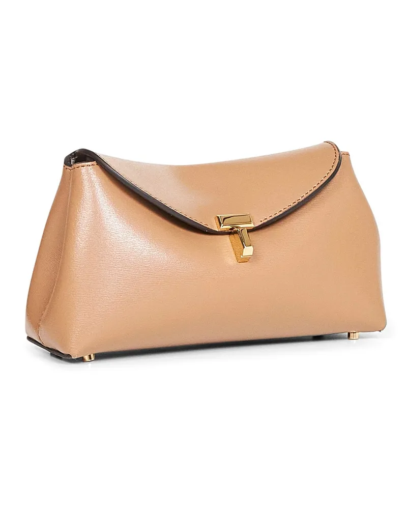 Totême Women's Clutch Bag Mini T-Lock Camel Calf Leather Handbags Hand Camel