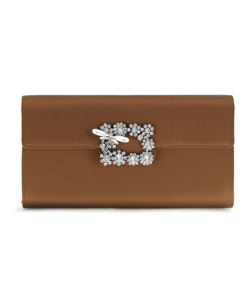 Roger Vivier Women's Satin Clutch Efflorescence Cacao Silk Bags Brown