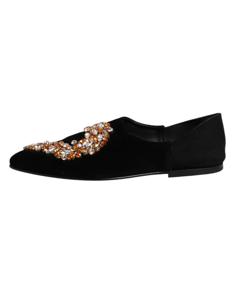 Dolce & Gabbana Men's Black Velvet Embellished Loafer Slip On Shoes Black