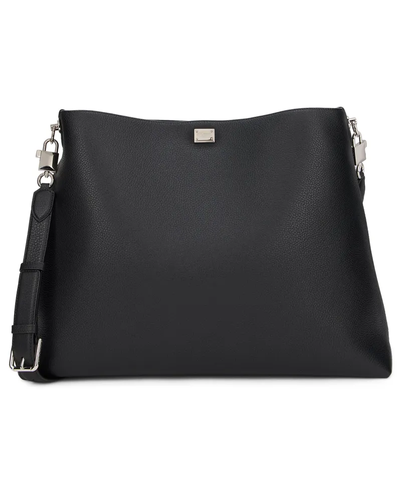 Dolce & Gabbana Men's Tote Bag Vittoria Black Leather Calfskin Black