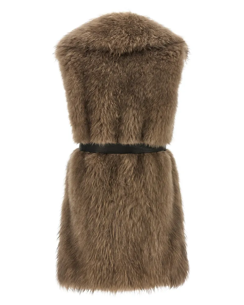 BLANCHA Women's Beige Lamb Fur Sleeveless Jacket Clothing Beige