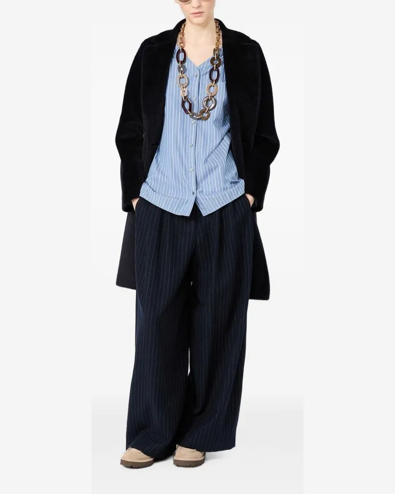 Max Mara Pinstripe Virgin Wool Trousers — Blue 
