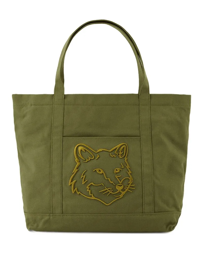 Kitsuné Unisex Fox Head Large Shopper Bag -  Cotton Green Totes-Shopping-Bags Green