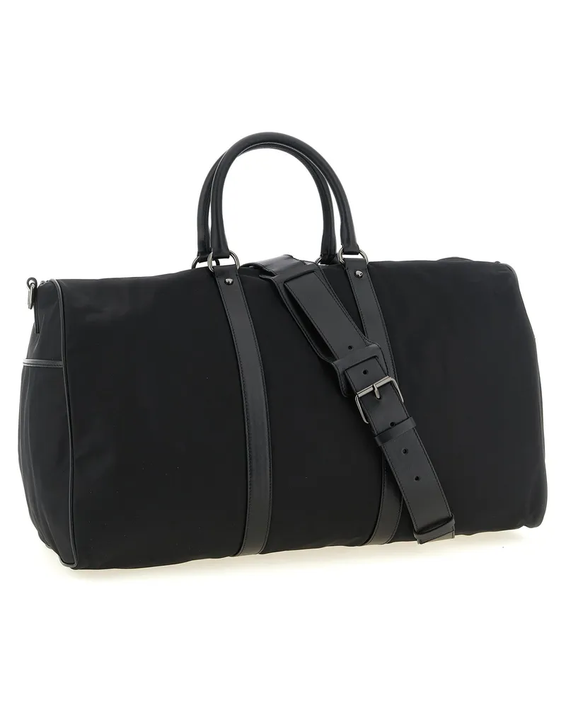 Kiton Technical Fabric with Leather Trim Duffel Bag — Black Black