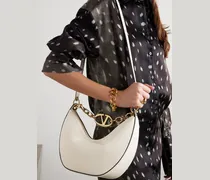 Women's Ivory Leather Small Hobo Vlogo Shoulder Bag Black