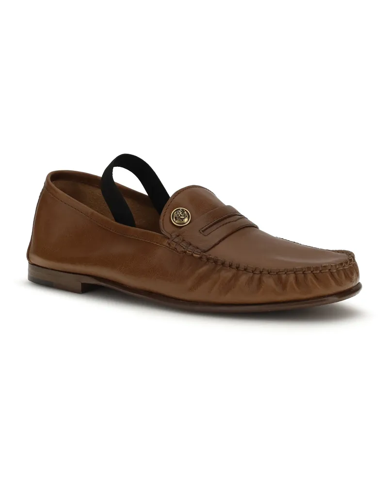 Versace Women's Leather Loafers Rovere-Gold Lamb Ovis Aries Rovere/gold Brown