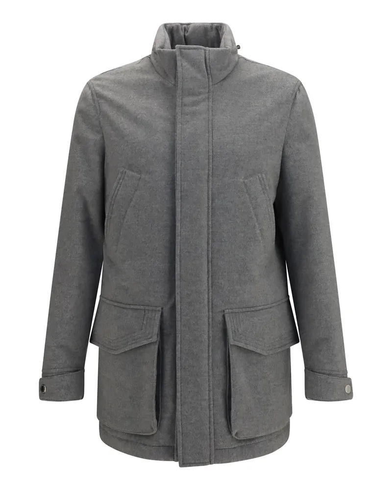 Brunello Cucinelli Men's Jacket Cashmere Zip And Buttons Pearl Grey Gray