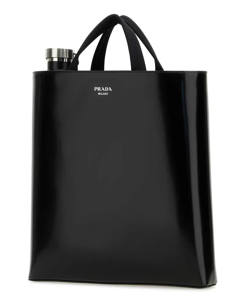 Prada Men's Black Leather Shopping Bag Nero Vitello Borse A Mano Black