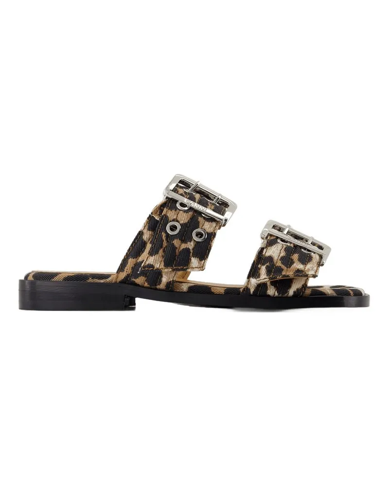 Ganni Women's Feminine Sandals -  Denim Printed Cotton Shoes Multicolor