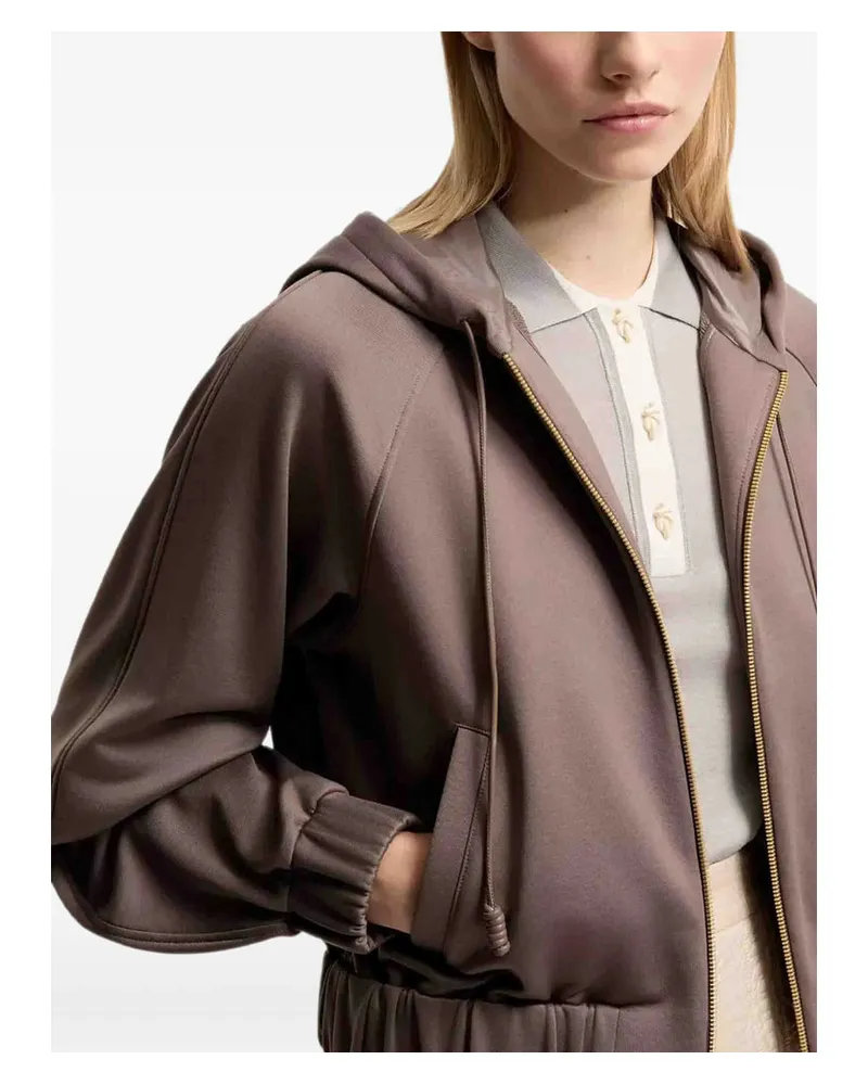 Moncler Hooded Zip-Up Cardigan — Brown Brown