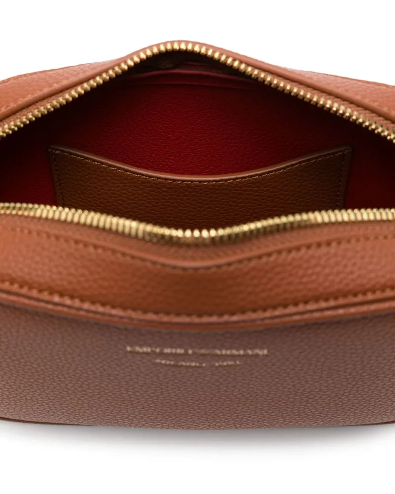 Emporio Armani Logo-Debossed Leather Crossbody Bag — Brown Brown