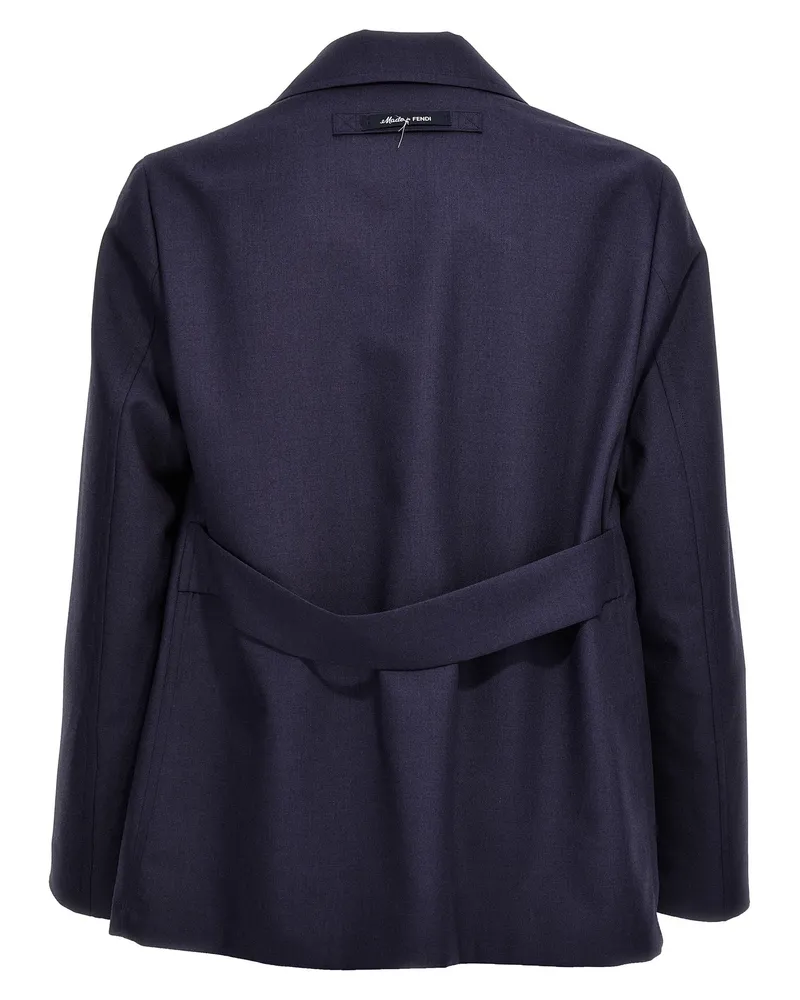 Fendi Men's Blue Virgin Wool Full-Length Jacket Clothing Navy