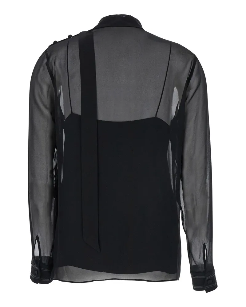 Gucci Women's Black Silk Georgette Blouse With Bow Neck Fabric Blouses Shirt Black