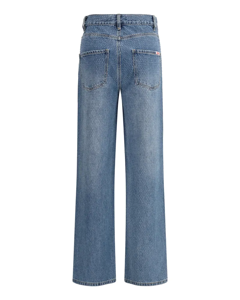 Self-Portrait Women's Straight-Leg Jeans With All-Over Rhinestones Blue Cotton Blue